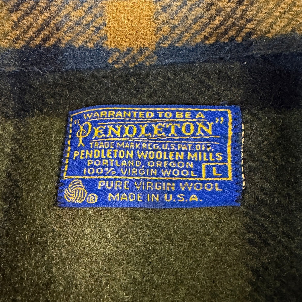 Pendleton Board Shirt Mens Large Green Plaid Wool Button Up Flannel Made in USA - Picture 2 of 4